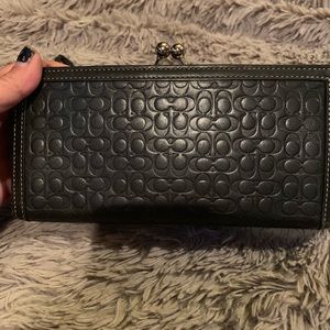 Leather Coach clutch +bonus tartan plaid wristlet